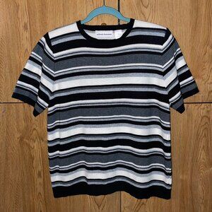 alfred dunner black & white knit striped short sleeve